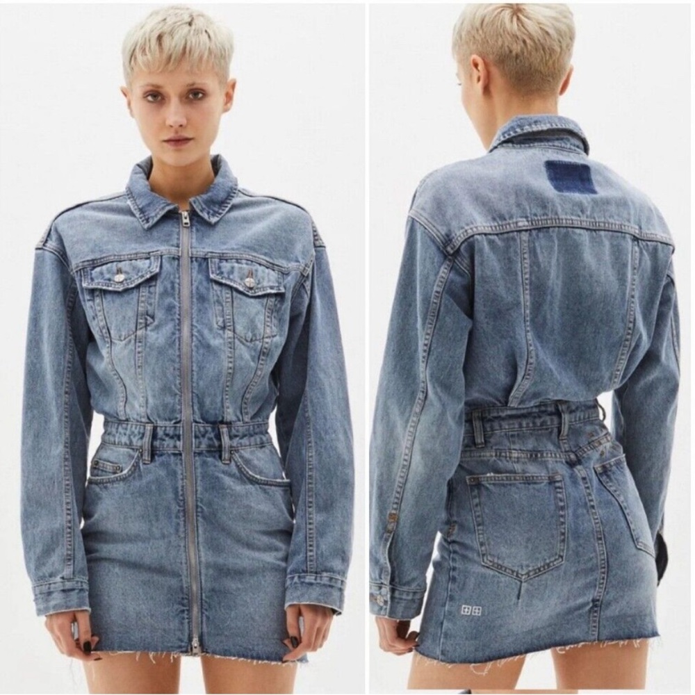 Ksubi Long Sleeve Denim Zip Up Dress